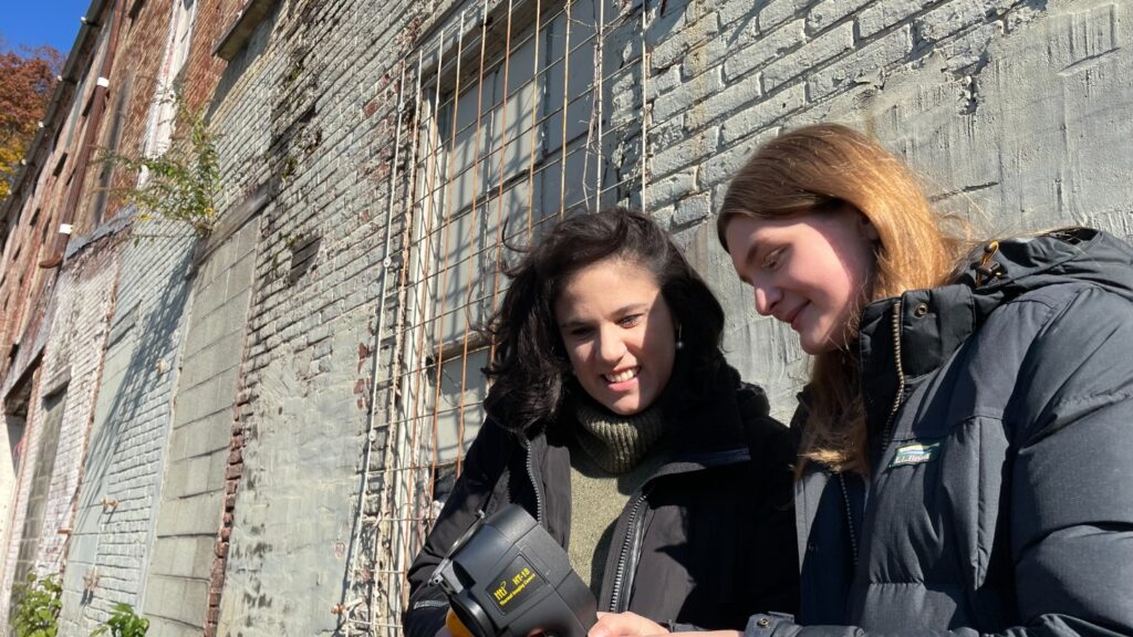 Nara Almeida, visiting professor of civil and environmental engineering, and Leigh Jacobsen ’22 collaborate on research to assess and preserve old buildings.