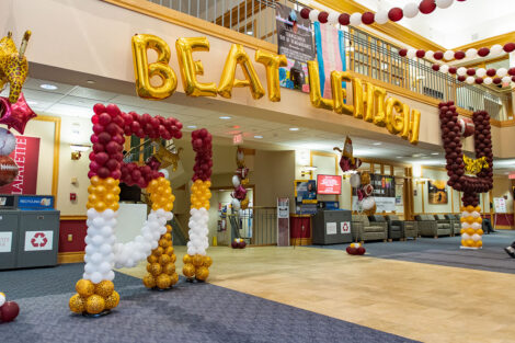 Beat Lehigh and red and white balloons on display in Farinon College Center.