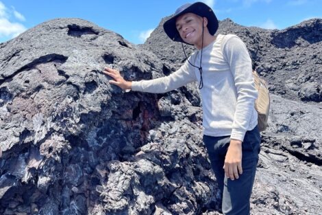 Darien Price '22 climbs on a volcano as part of the Fall 2021 SIT Study Abroad: Ecuador program.