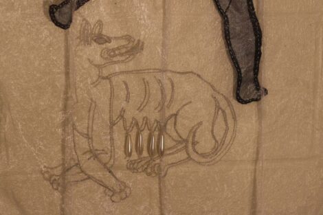 A she-wolf stitched on muslin