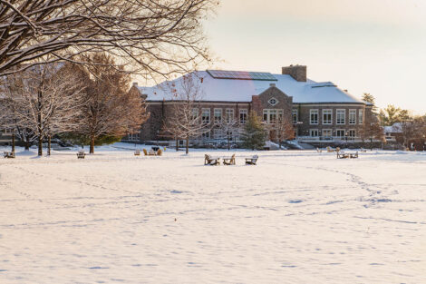 Farinon College Center surrounded by snow.