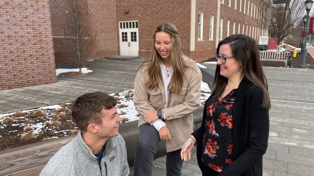 Jimmy Hastie '22 and Abby Devlin ’22 support Prof. Melissa Gordon in her polymer research.