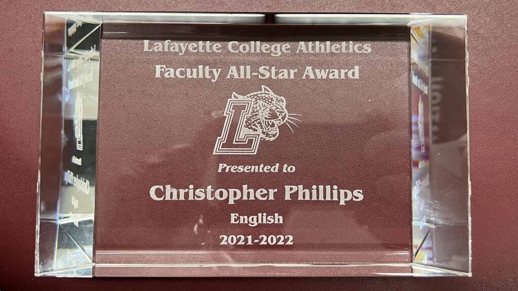 award for Christopher Phillips as a faculty all star, honored by athletics
