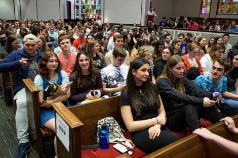 Colton Chapel is filled with students anticipating Josh Peck's arrival