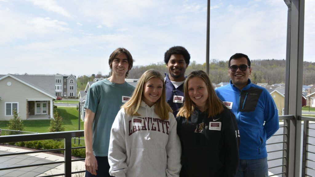 One of the Lafayette research teams at Heritage Village. (Back row (L-R): Will Macy '22, Adolfo Sanchez '22, and Julian Fandino '22) (Front row: Shea Balderson '23 (left) and Felicitas Hannes '23)