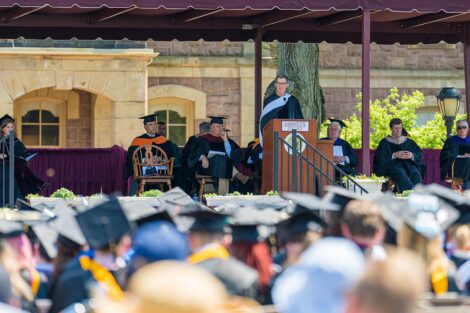 Chip Bergh delivers commencement address on stage
