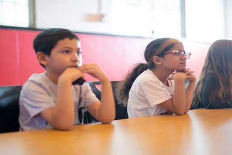 Students in Paxinosa Elementary second grade class sit at their desks and listen