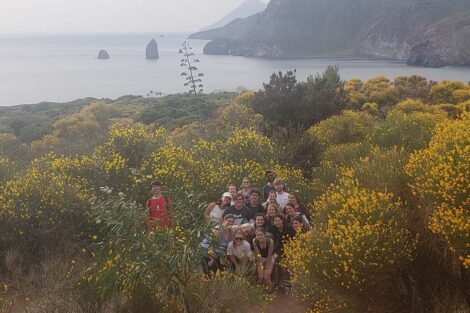 Italy Study Abroad 2022 students take a group photo during a sunset hike