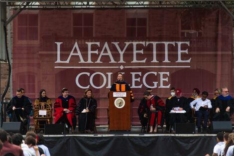 People on stage at convocation.