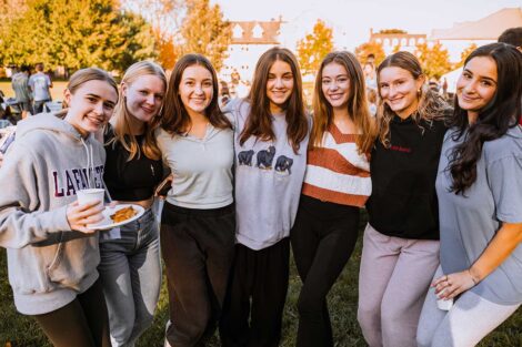Group of students posing for a photo on the Quad at Lafayette's Fall Fest 2022
