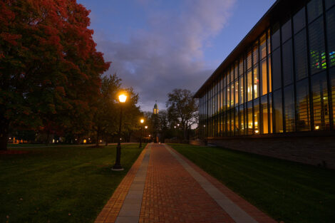 Skillman Library at dusk