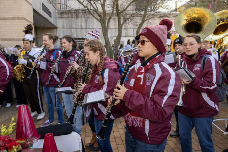 The Pep Band plays outside