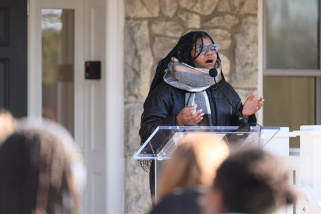 A student speaks at the Portlock Black Cultural Center Dedication.