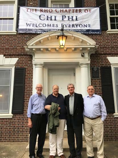 L-R Rick Moore, Ren Drews, Phil Goshow, and Bob Fasoli smile during a reunion event.