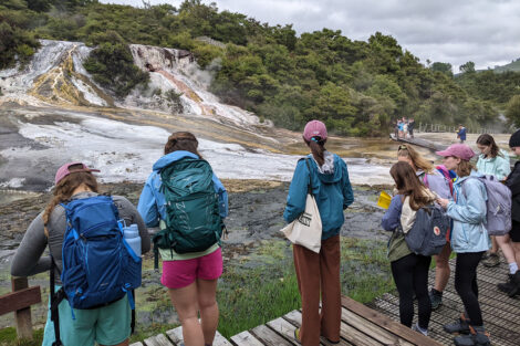Students continue to explore the Orakei Korako geothermal area.