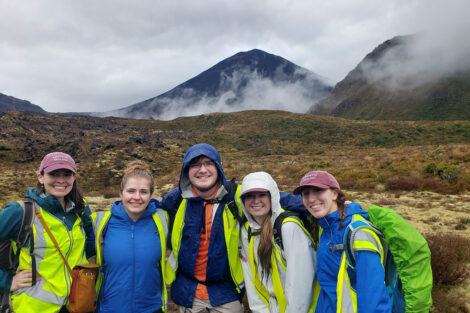 Prof. Carley with students at Mount Ngauruhoe in Tongariro National Park.