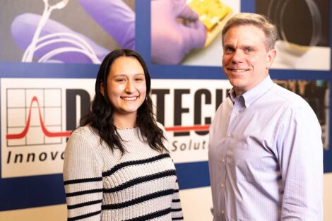Lafayette student Elena Thome '24 poses with Dontech President, CEO, and CTO Richard Paynton Jr.