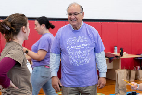 Mayor Salvatore J. Panto, Jr. wears a Literacy Day t-shirt
