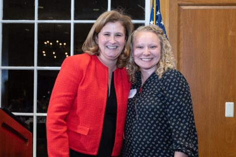 President Nicole Hurd smiles with Melissa Dalrymple