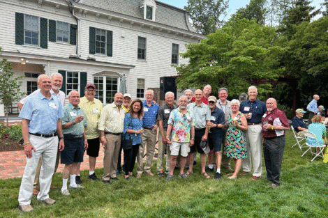 Members of the Class of 1963 assemble on the President's House lawn.