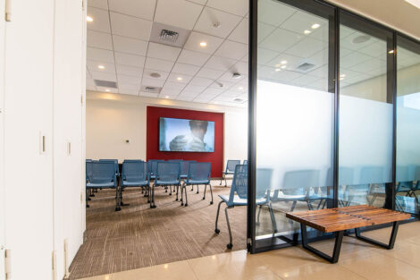 A new meeting space in Hugel Welcome Center is shown.