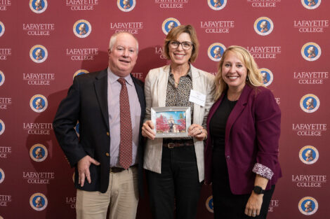 Meg Rodriguez ’84 is pictured with Michael Weisburger and Valerie Downing.