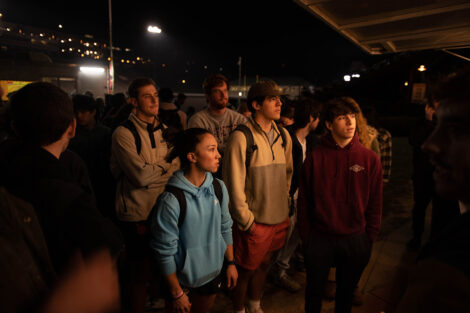 Students in line at the food truck.