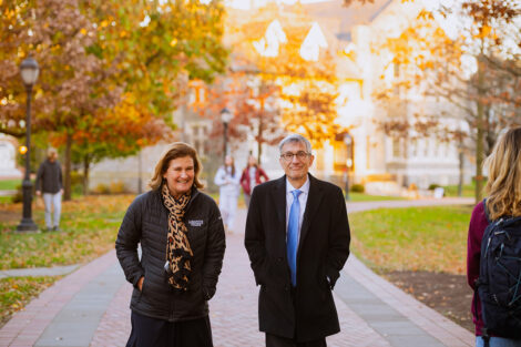 President Nicole Hurd was joined by Joseph J. Helble, president of Lehigh University, for a walk around Lafayette's campus