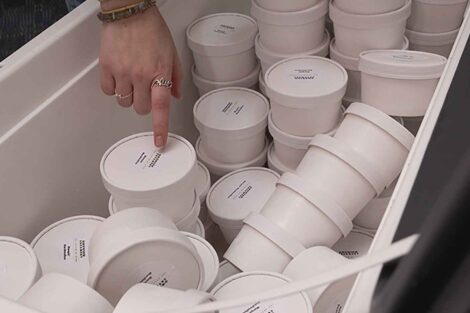 Image of ice cream in white containers.