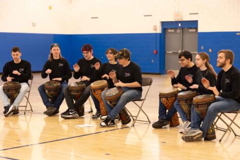 A percussion group performed as part of Literacy Day 2024