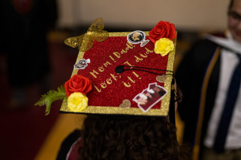 A graduation cap reads Mom! Dad! Look; I did it!
