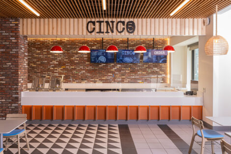 A view of the bar area of Cinco where you can customize your order.