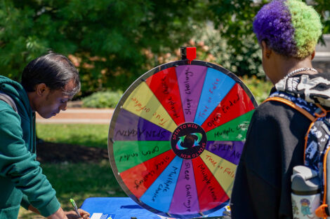 Students spin a wheel