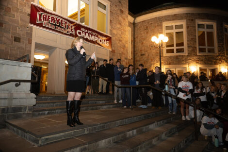 Nicole Hurd speaks to a crowd.