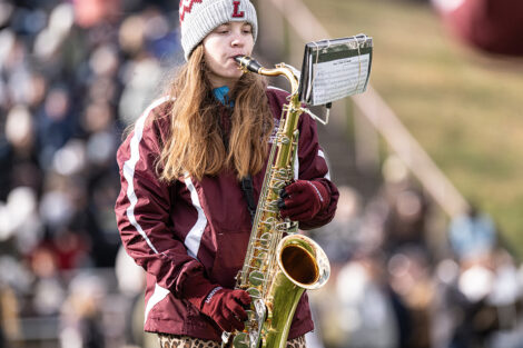 A student plays the saxophone.