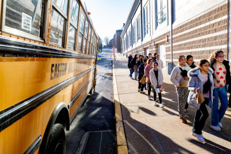 Buses drop students off for School Game Day 2025.