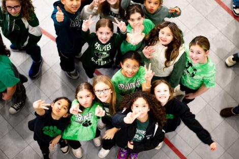 Palmer students smile as they participate in School Day Game 2025.