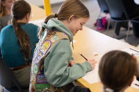 Close-up of Girl Scout enjoying Girl Scout Badge Day activities