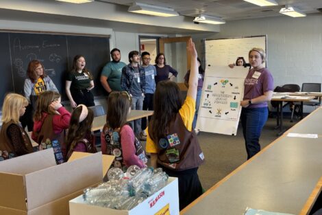 Girl Scouts learn about engineering from Lauren Anderson, professor and William Jeffers Dean of the Engineering Division at Lafayette's Girl Scout Badge Day