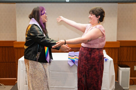 A person gets chords at Lavender Celebration.