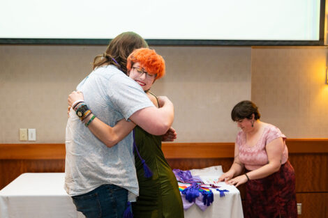 A person gets chords at Lavender Celebration.