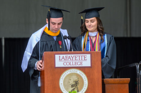 Senior class officers speak.