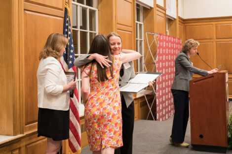 President Nicole Hurd with award winners at the Faculty and Staff Award ceremony.