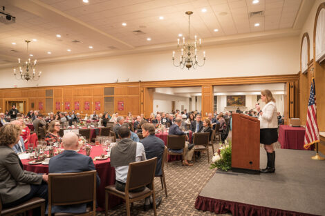 President Nicole Hurd speaks at the Faculty/Staff awards.