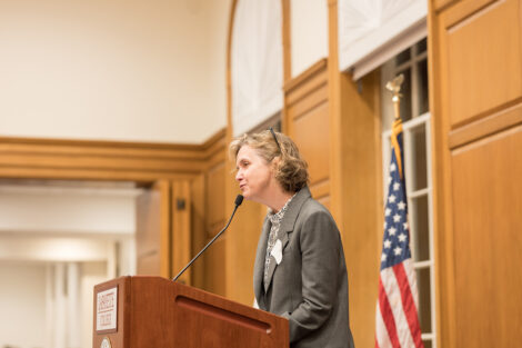 Provost Laura McGrane speaks at the Faculty/Staff awards.
