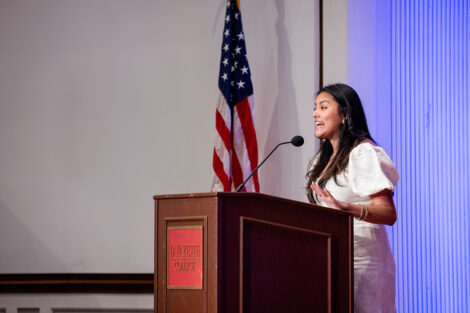 A student speaks at Baccalaureate