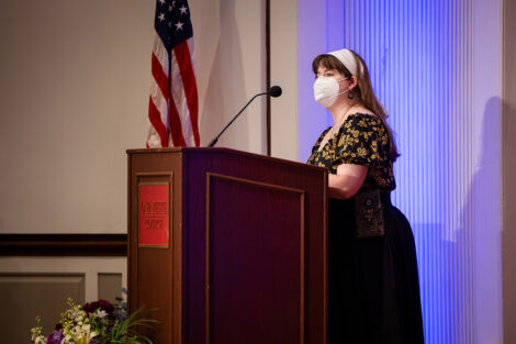 A student speaks at Baccalaureate