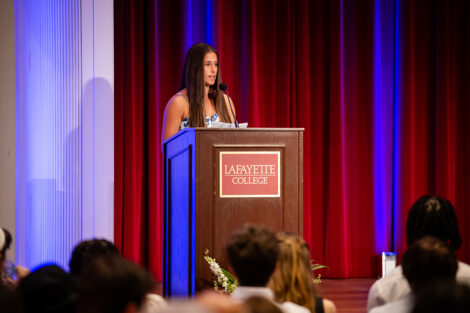 A student speaks at Baccalaureate