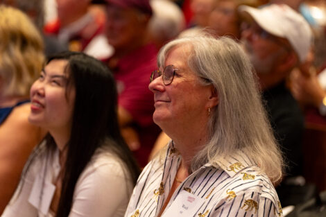 Wendy Hill, director of the Daniel and Heidi '91 Hanson Center for Inclusive STEM Education smiles from the audience