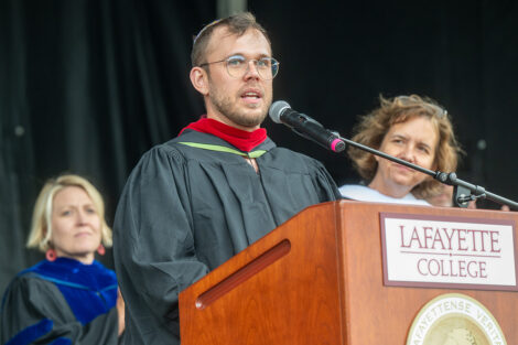 Rabbi Alex Malanych speaks during Lafayette College's Convocation on Thurs., Aug. 21.